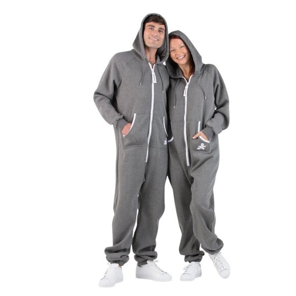 Joggies Charcoal Gray Adult Unisex Footless Hoodie Onesie Pajamas, Small - Picture 2 of 9